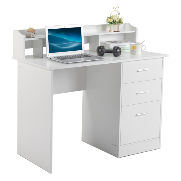  白色木纹 刨花板贴三胺 桌面置物层 110*50*95cm 三抽 电脑桌 N001-4