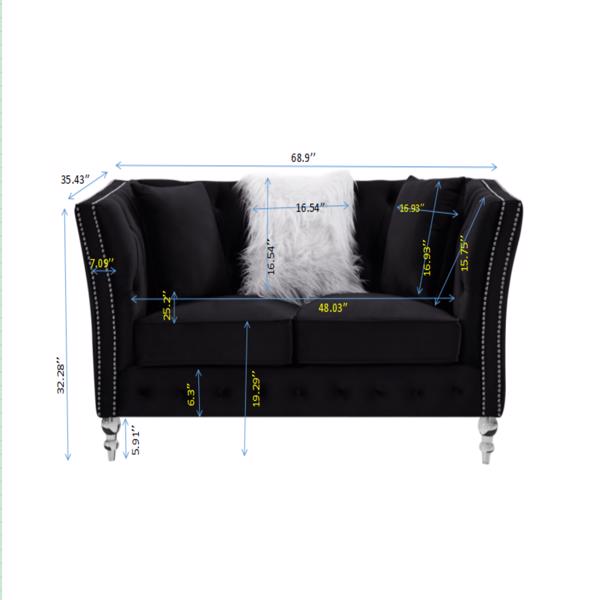 黑色，天鹅绒，2+3座沙发组合，靠枕组合休闲沙发，客厅用深簇扣豪华沙发（LTL发货时间较长，需提供真实电话号码）-8