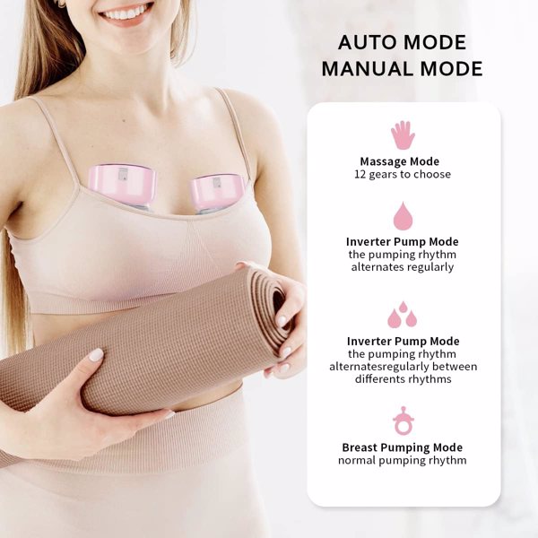 可穿戴式吸奶器，4种模式和12个级别，智能显示和记忆功能，可充电电动吸奶器，用于母乳喂养-3