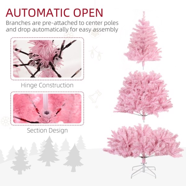  粉红色圣诞树，自动开启，钢底座，宽型  -AS-10