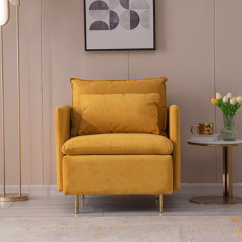 现代软垫单沙发椅子,黄色，会客沙发 ，咖啡大堂沙发、棉亚麻30.7”