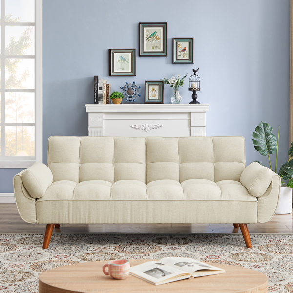 全新设计的亚麻布沙发家具 可调节靠背可轻松组装的躺椅-米白色-1