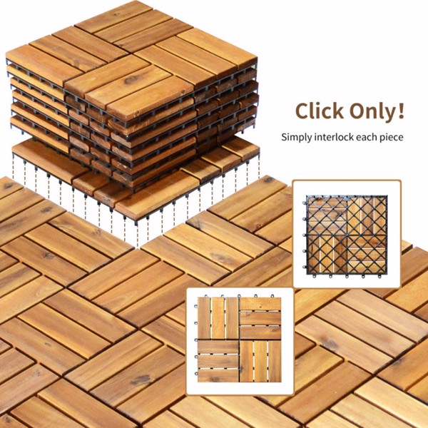 27块Acacia Wood联锁Patio甲板瓷砖 （Swiship-发货）（WalMart禁售）-9