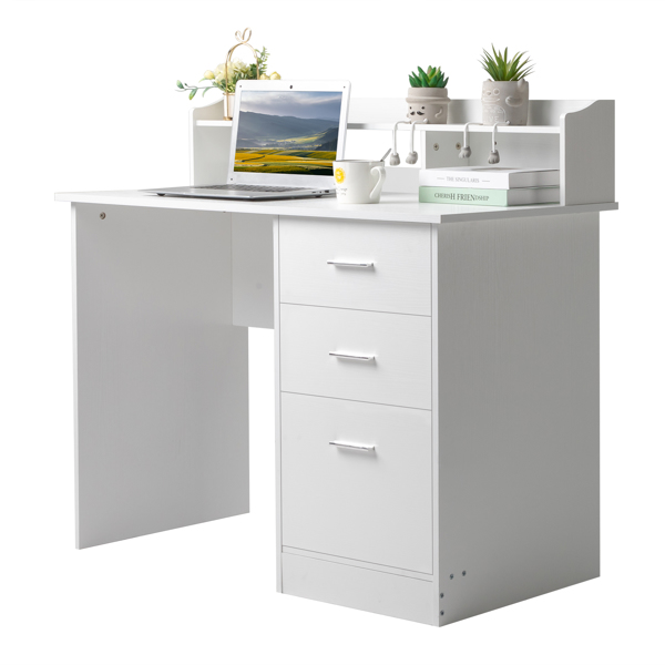  白色木纹 刨花板贴三胺 桌面置物层 110*50*95cm 三抽 电脑桌 N001-3