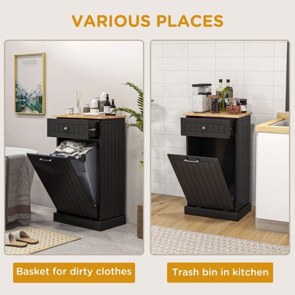 厨房倾斜式垃圾箱柜独立回收柜带抽屉的垃圾桶支架，黑色-AS-11