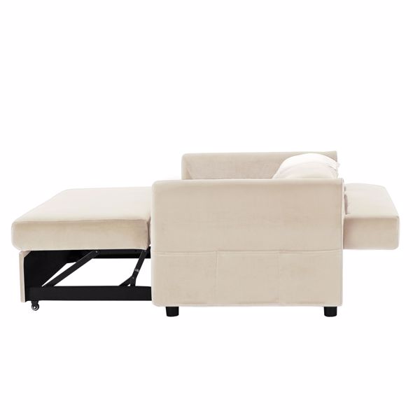 双人座椅沙发床沙发，带拉出式床，可调节靠背，带2个腰枕，用于小客厅和公寓等-米色-9