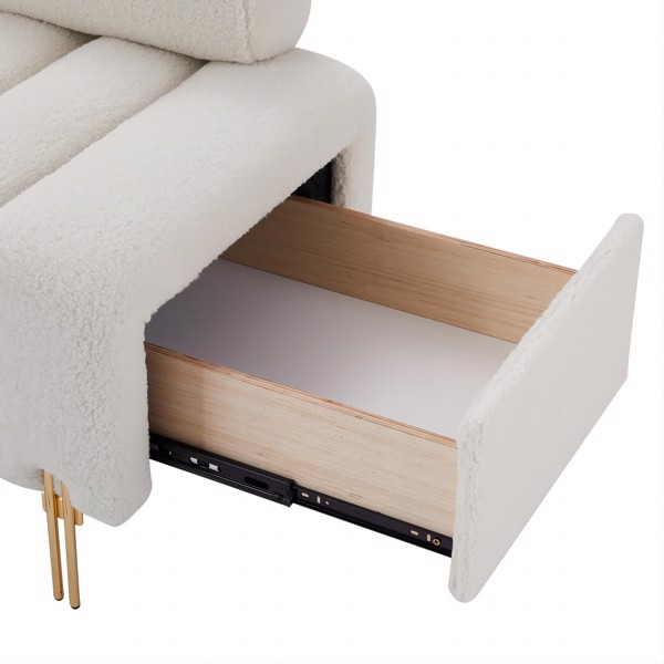 全新设计抽拉储物格脚凳沙发，泰迪绒材质，实木框架，金属脚，可用于客厅，书房等多种场合。-米白色-10