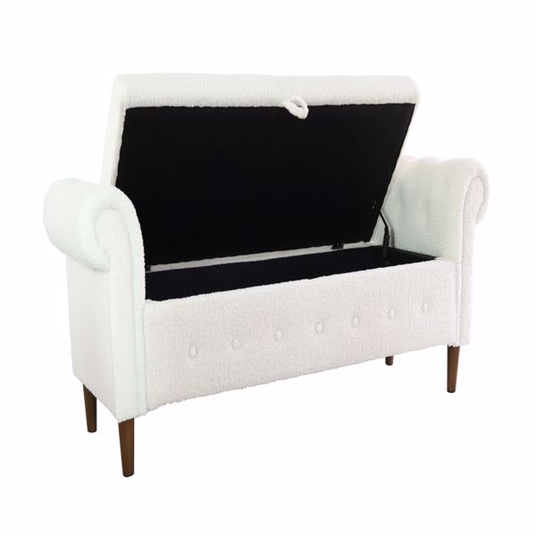 多功能储物长方形沙发凳-米白色-6