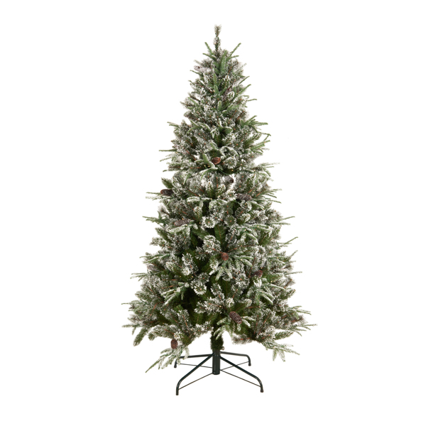 最佳选择  预照明预装饰云杉铰链人造混合PE/PVC圣诞树，带1273个尖端，29个松果，240盏灯，金属底座 -8