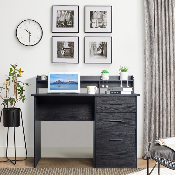  黑色木纹 刨花板贴三胺 桌面置物层 110*50*95cm 三抽 电脑桌 N001-6