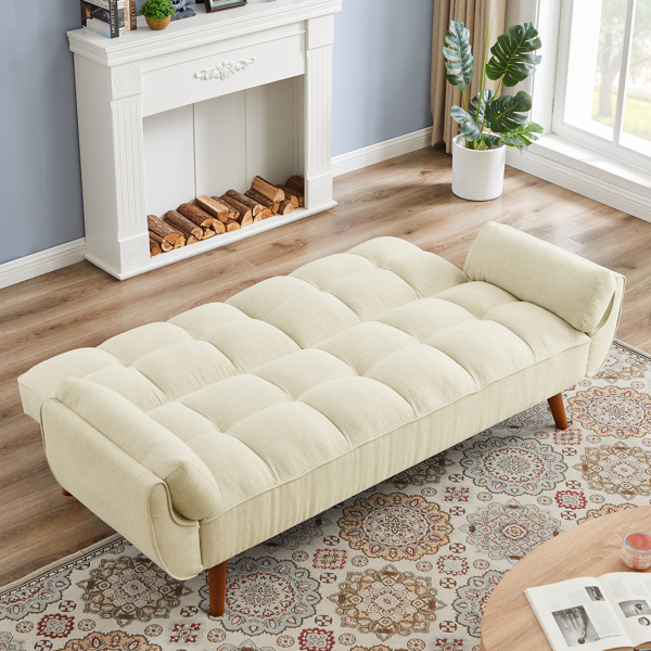 全新设计的亚麻布沙发家具 可调节靠背可轻松组装的躺椅-米白色-3