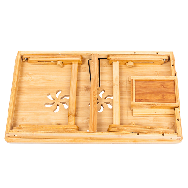 53cm Trendy Double Flowers Engraving Pattern Adjustable Bamboo Computer Desk Wood Color(Replacement code: 13465312)-13