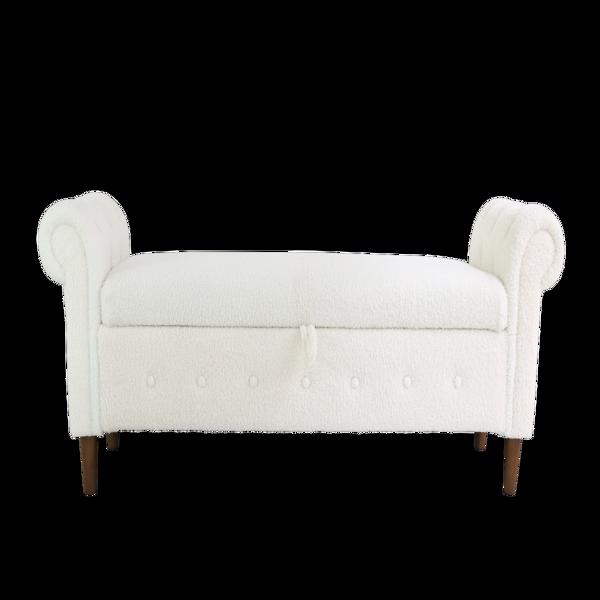 多功能储物长方形沙发凳-米白色-3