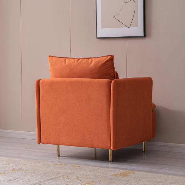 现代软垫单沙发椅子,橙色，会客沙发 ，咖啡大堂沙发、棉亚麻30.7”-3