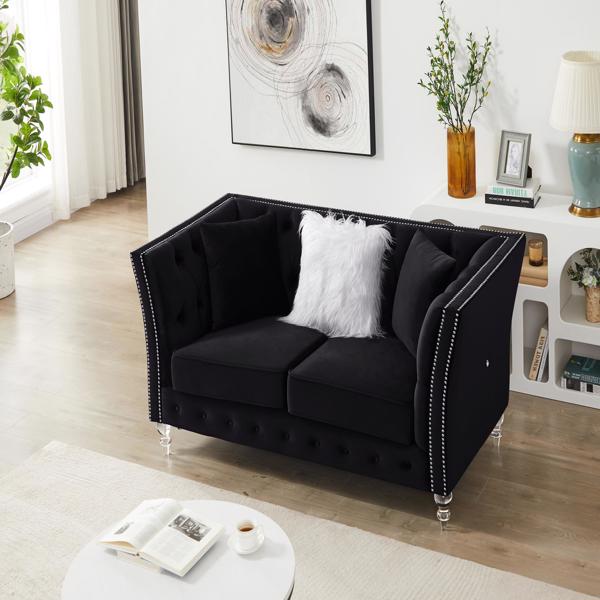 黑色，天鹅绒，2+3座沙发组合，靠枕组合休闲沙发，客厅用深簇扣豪华沙发（LTL发货时间较长，需提供真实电话号码）-2