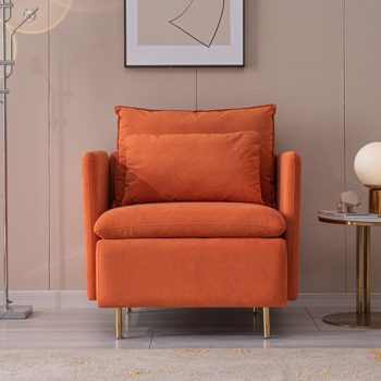 现代软垫单沙发椅子,橙色，会客沙发 ，咖啡大堂沙发、棉亚麻30.7”