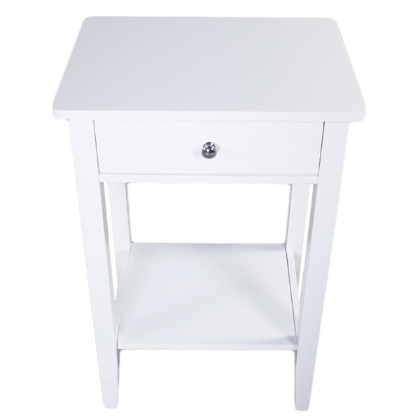  白色 油漆面密度板 一抽 圆形把手 床头柜 1PCS N201-4
