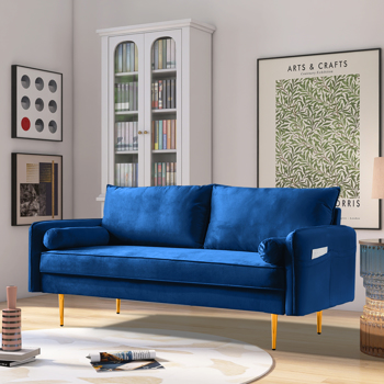 简约现代天鹅绒蓝色沙发小户型双人三人客厅沙发