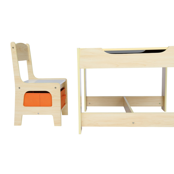 One table and two chairs with two storage bags Melamine board density board log color children's table and chair 61.5*61.5*48cm can be stored N201 (replacement code: 16180981) -57