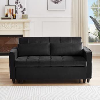 现代天鹅绒躺椅沙发带抽拉床，可转换为沙发床，侧面带茶几，靠背可调节，2 个腰枕