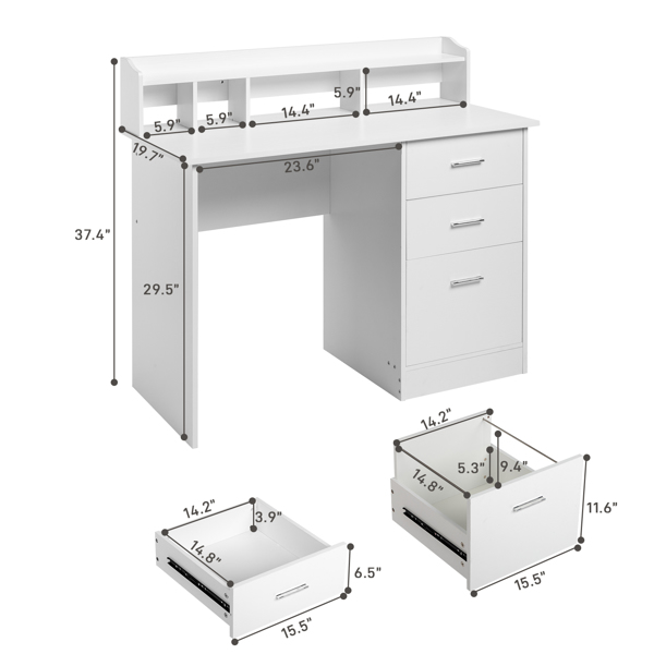  白色木纹 刨花板贴三胺 桌面置物层 110*50*95cm 三抽 电脑桌 N001-7
