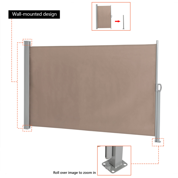  300*180cm 咖啡色 侧拉篷 铝铁框架 涤纶布 长方形 可调节壁挂 N001-12