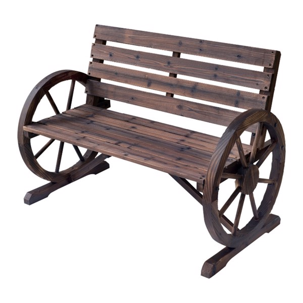 带靠背的双人座椅长凳木制马车轮凳，质朴的户外露台家具-AS-6