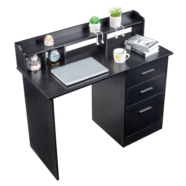  黑色木纹 刨花板贴三胺 桌面置物层 110*50*95cm 三抽 电脑桌 N001-4