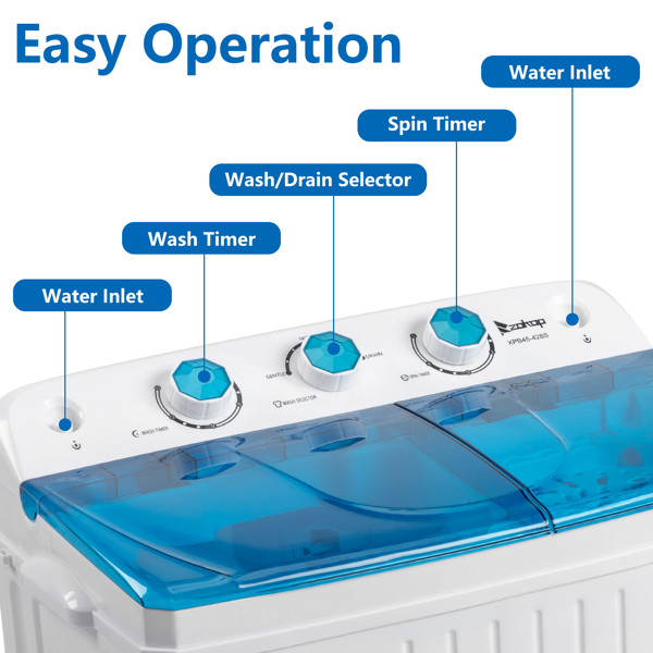  美规 XPB45-428S 20lbs (12lbs 8lbs) 洗衣机 110V 110V,400W 双桶 带排水泵 塑料 蓝色盖板 半自动-12