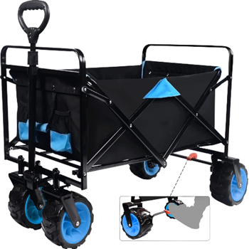 可折叠重型沙滩车户外折叠实用野营花园沙滩车万能轮可调手柄购物(黑蓝色)
