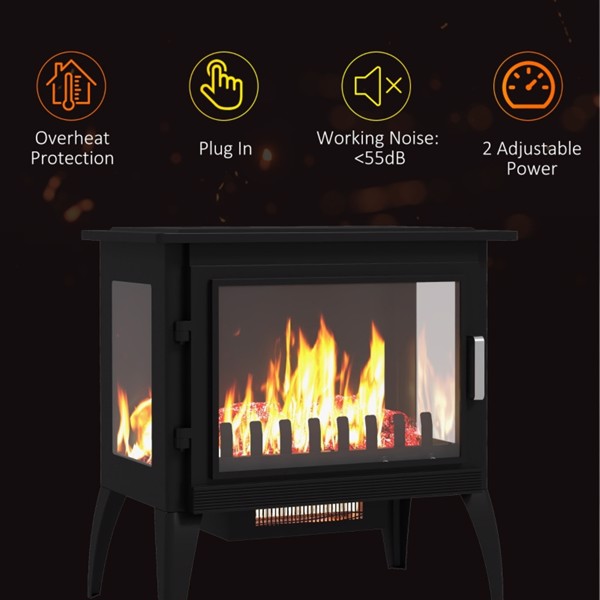 1000W/1500W 24“电炉，独立式壁炉加热器，火焰逼真，温度可调，黑色-AS （Swiship-发货）（WalMart禁售）-2