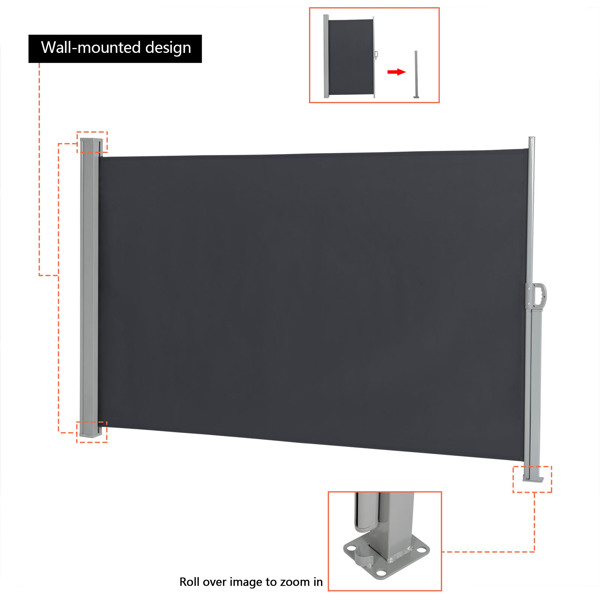  300*180cm 深灰色 侧拉篷 铝铁框架 涤纶布 长方形 可调节壁挂 N001-11