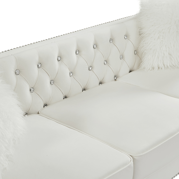 米色，2+3座沙发组合，天鹅绒水晶拉扣沙发，水晶脚，可拆卸坐垫，四个长毛绒枕头-18