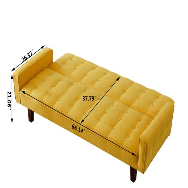 黄色，亚麻布被褥沙发床 73.62 英寸布艺软垫可转换沙发床，简约风格，适用于客厅、卧室。-7