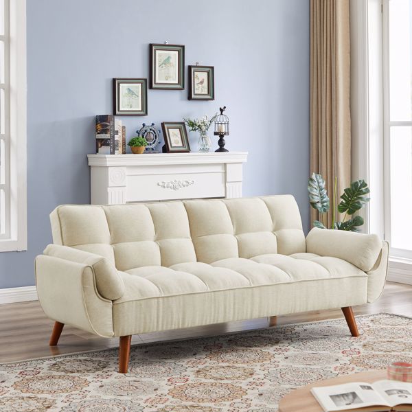 全新设计的亚麻布沙发家具 可调节靠背可轻松组装的躺椅-米白色-2