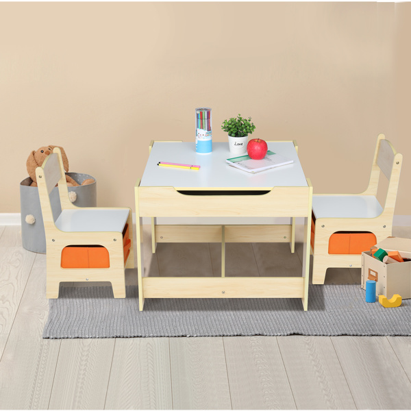 One table and two chairs with two storage bags Melamine board density board log color children's table and chair 61.5*61.5*48cm can be stored N201 (replacement code: 16180981) -50