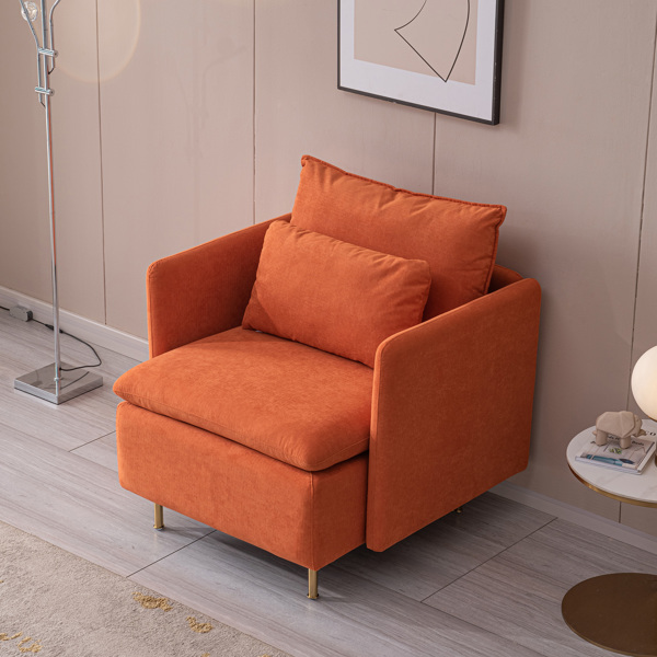 现代软垫单沙发椅子,橙色，会客沙发 ，咖啡大堂沙发、棉亚麻30.7”-2