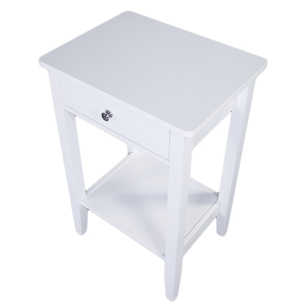  白色 油漆面密度板 一抽 圆形把手 床头柜 1PCS N201-7
