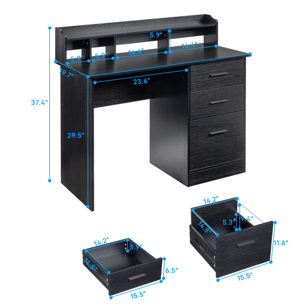  黑色木纹 刨花板贴三胺 桌面置物层 110*50*95cm 三抽 电脑桌 N001-8
