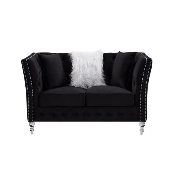 黑色，天鹅绒，2+3座沙发组合，靠枕组合休闲沙发，客厅用深簇扣豪华沙发（LTL发货时间较长，需提供真实电话号码）-7