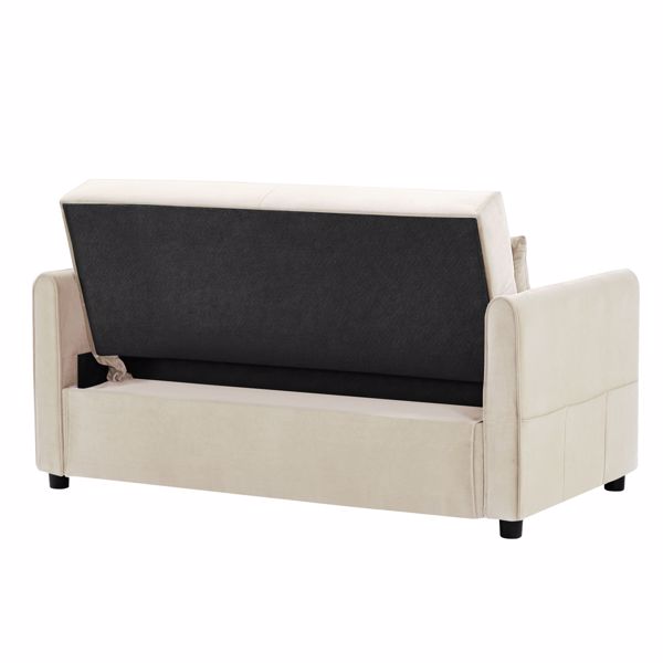 双人座椅沙发床沙发，带拉出式床，可调节靠背，带2个腰枕，用于小客厅和公寓等-米色-6