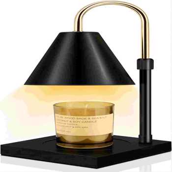融蜡灯，带定时器的蜡烛取暖器灯，可调光和调节高度，适用于家庭装饰的瓶装蜡烛，木质底座（黑色）。