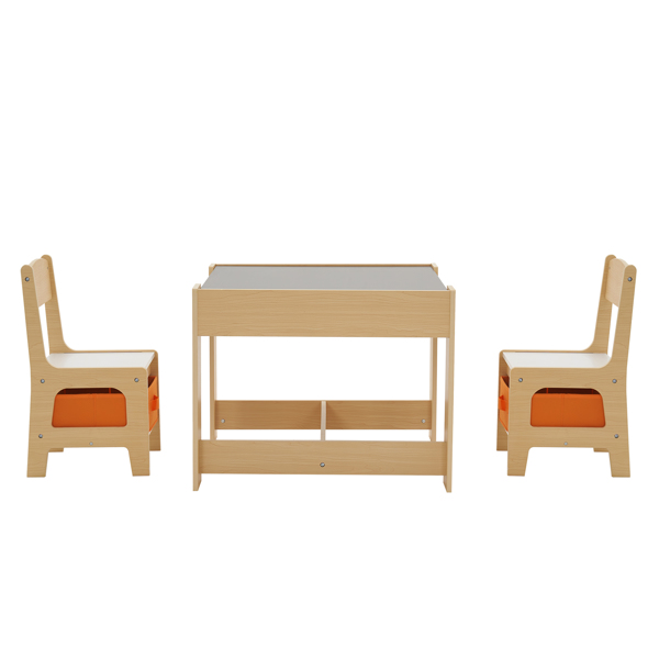 One table and two chairs with two storage bags Melamine board density board log color children's table and chair 61.5*61.5*48cm can be stored N201 (replacement code: 16180981) -65