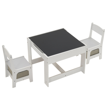  一桌两椅带两个收纳袋 三聚氰胺板 密度板 灰白色 儿童桌椅 61.5*61.5*48cm 可收纳 N201