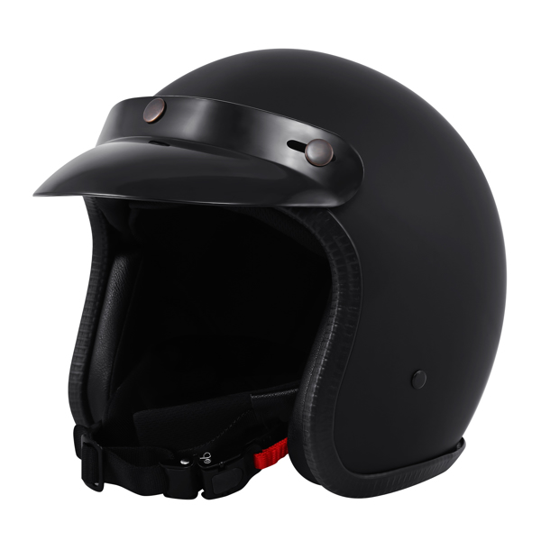 复古喷气机头盔踏板车头盔 带面罩的复古摩托车头盔 哑黑M码-3