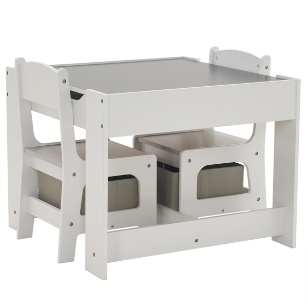  一桌两椅带两个收纳袋 三聚氰胺板 密度板 灰白色 儿童桌椅 61.5*61.5*48cm 可收纳 N201-4