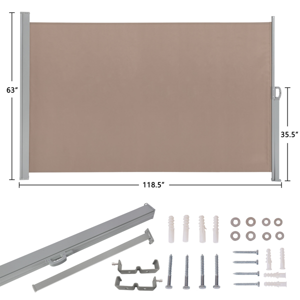  300*160cm 咖啡色 侧拉篷 铝铁框架 涤纶布 长方形 可调节壁挂 N001-11