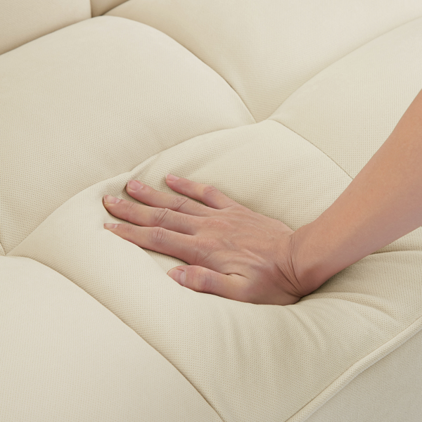 全新设计的亚麻布沙发家具 可调节靠背可轻松组装的躺椅-米白色-12