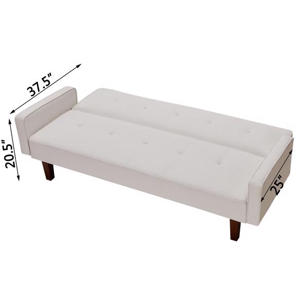 米白色沙发床，现代亚麻沙发，带扶手的可转换睡床沙发，实木脚和塑料中脚-10