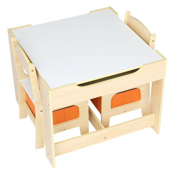 One table and two chairs with two storage bags Melamine board density board log color children's table and chair 61.5*61.5*48cm can be stored N201 (replacement code: 16180981) -58